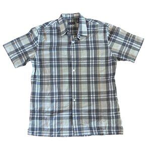 Van Heusen Short Sleeve Shirt Mens Classic Fit Plaid M 15-15 1/2" Gray & Beige